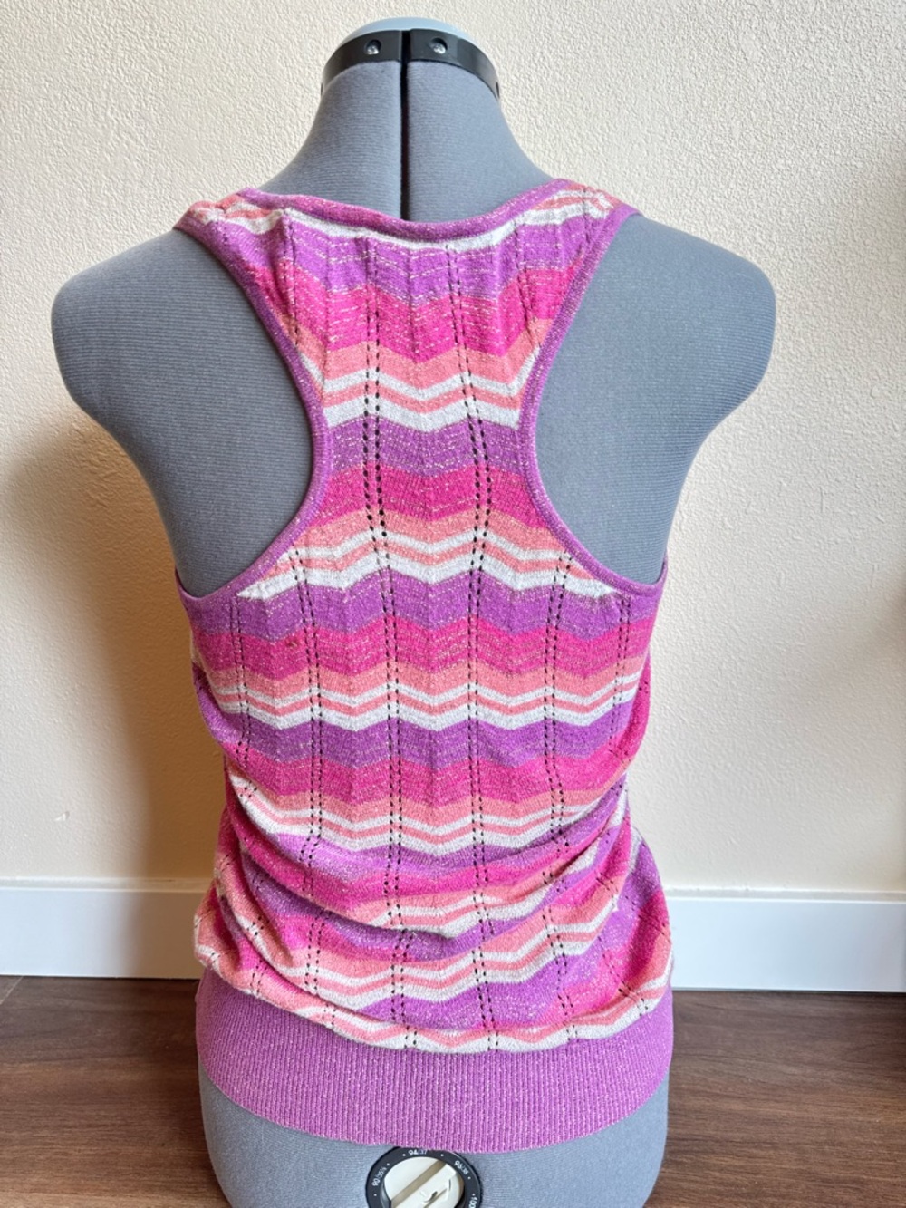 725 Originals Y2K Pink Striped Knit Tank Top | Retro Wavy Stripe Sleeveless Cami - Picture 3 of 7
